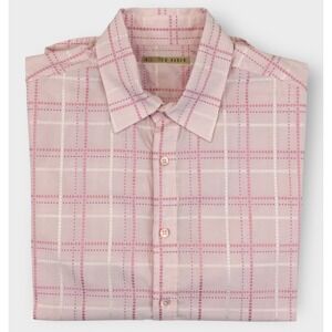 TED BAKER Shirt‎ Mens Size 4/L Button Up Short Sleeve Textured Cotton Pink White